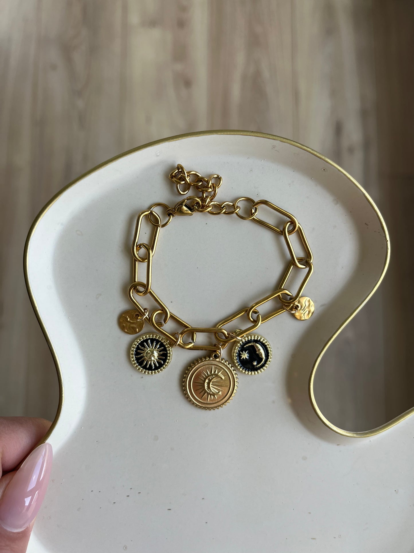 Bracelet charms - Gold sun- Acier inoxydable
