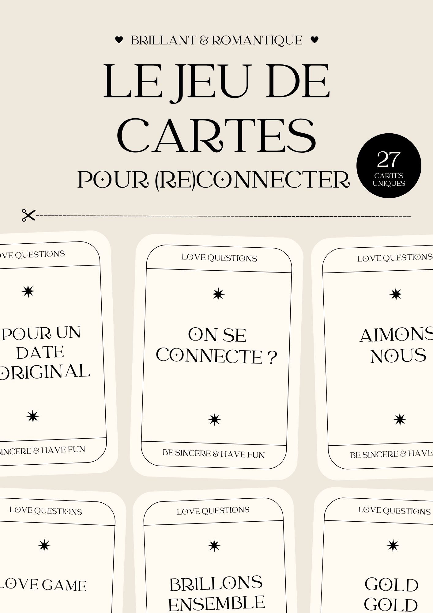 Jeu de cartes couples PDF - 27 questions pour soirée romantique et (re)connexion - You Gold This