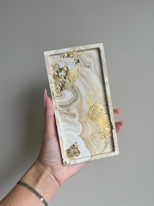Plateau de décoration Moka - Effet Marbre et feuille d'or