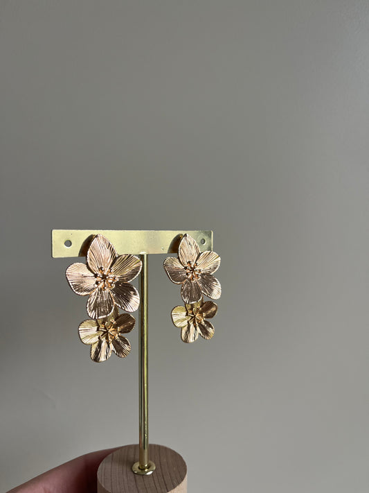 Boucles d’oreilles double fleurs – Doré – Bijoux  – You Gold This