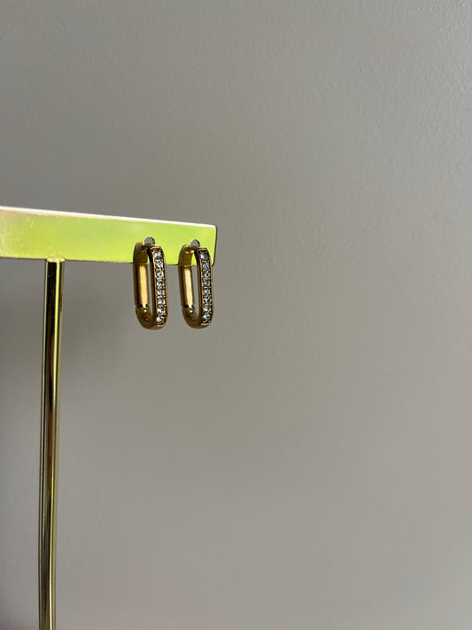 Boucles d’oreilles Anneaux Allongés Strass – Doré – Bijoux  – You Gold This