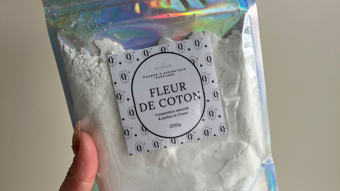 Poudre d’aspirateur parfumée Fleur de coton – Naturelle – Parfum de Grasse – You Gold This