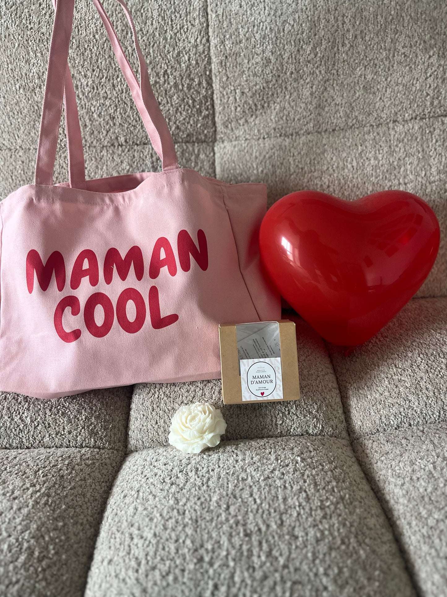 Coffret Fête des Mères Maman d’Amour – Bougie pivoine & tote bag maman – Cadeau femme original