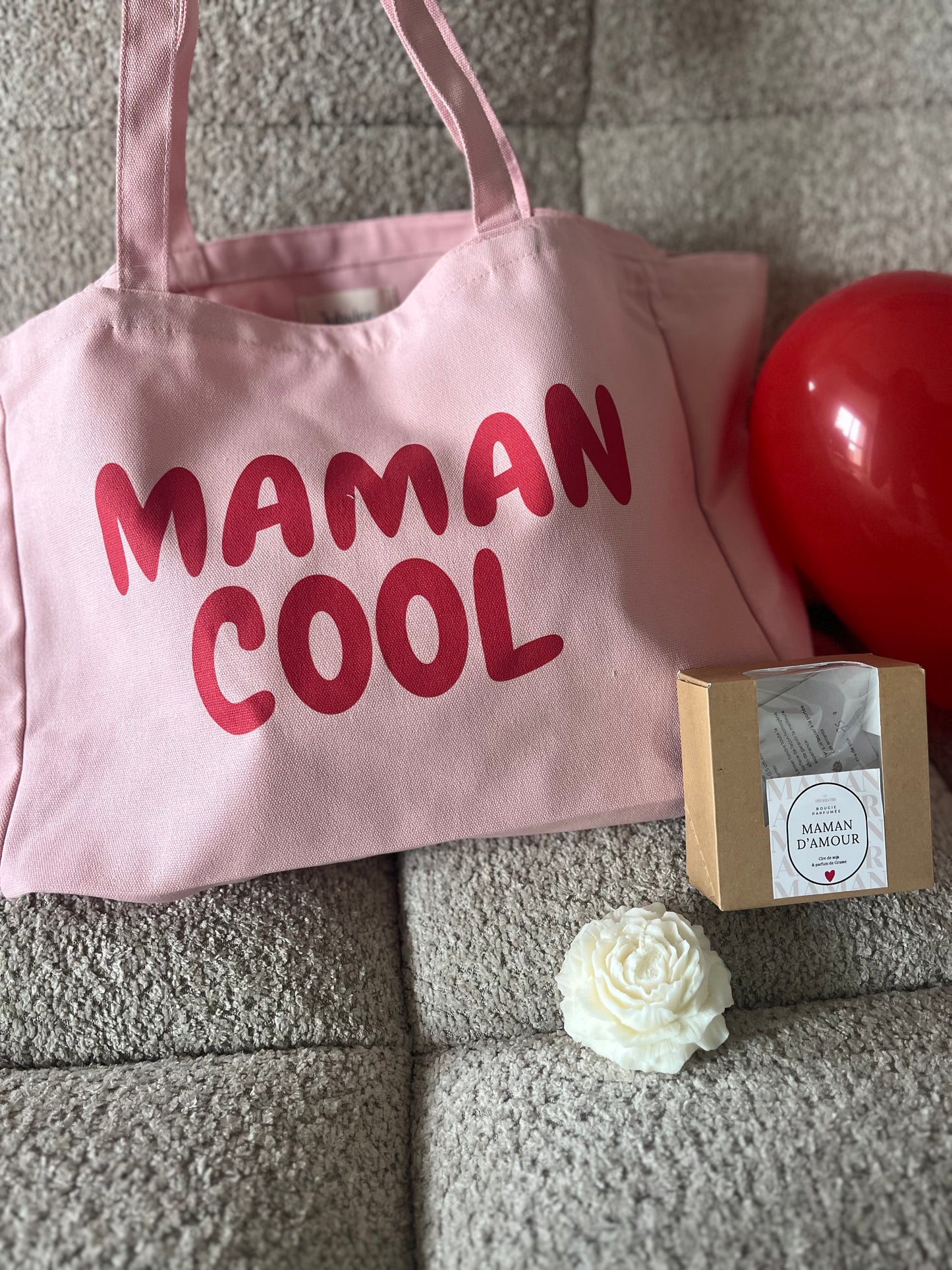 Coffret Fête des Mères Maman d’Amour – Bougie pivoine & tote bag maman – Cadeau femme original