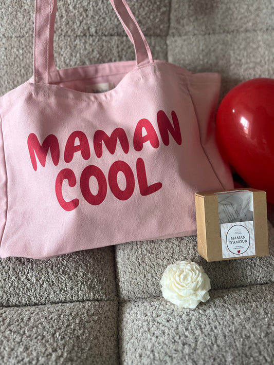 Coffret Fête des Mères Maman d’Amour – Bougie pivoine & tote bag maman – Cadeau femme original