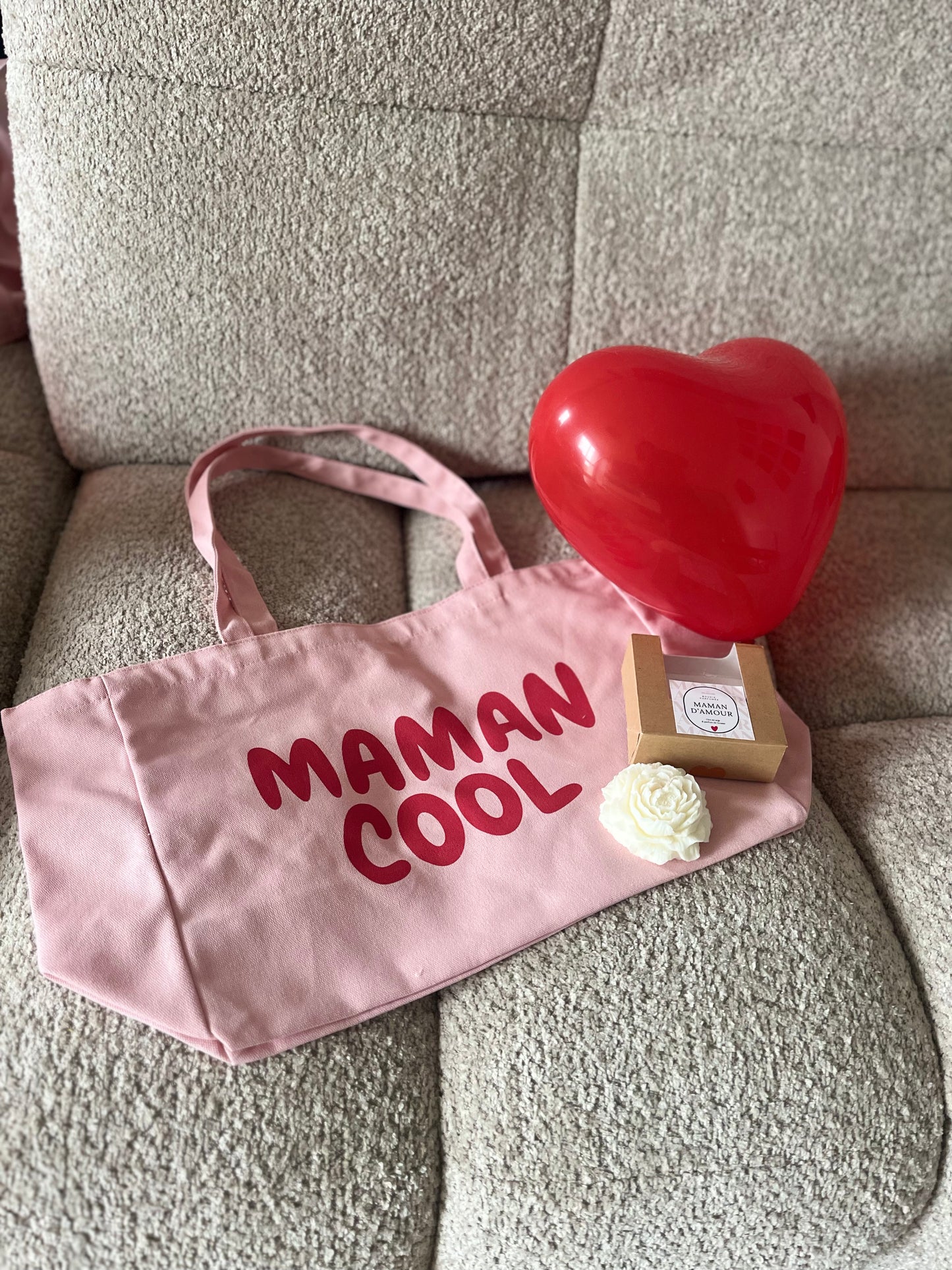 Coffret Fête des Mères Maman d’Amour – Bougie pivoine & tote bag maman – Cadeau femme original