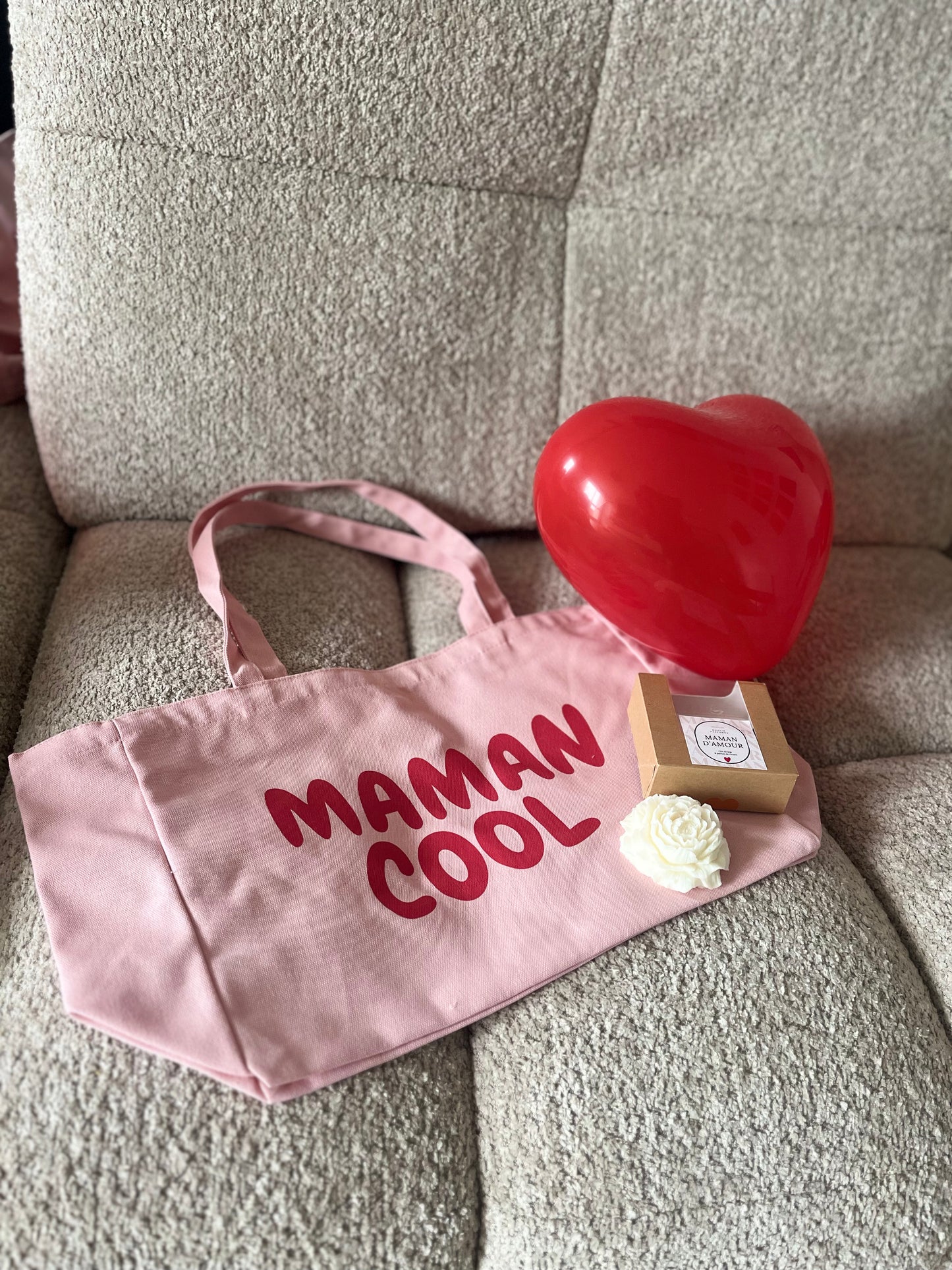 Coffret Fête des Mères Maman d’Amour – Bougie pivoine & tote bag maman – Cadeau femme original