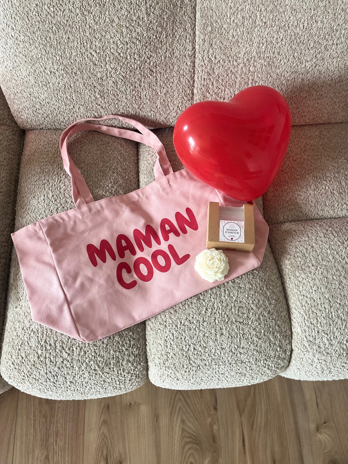 Coffret Fête des Mères Maman d’Amour – Bougie pivoine & tote bag maman – Cadeau femme original